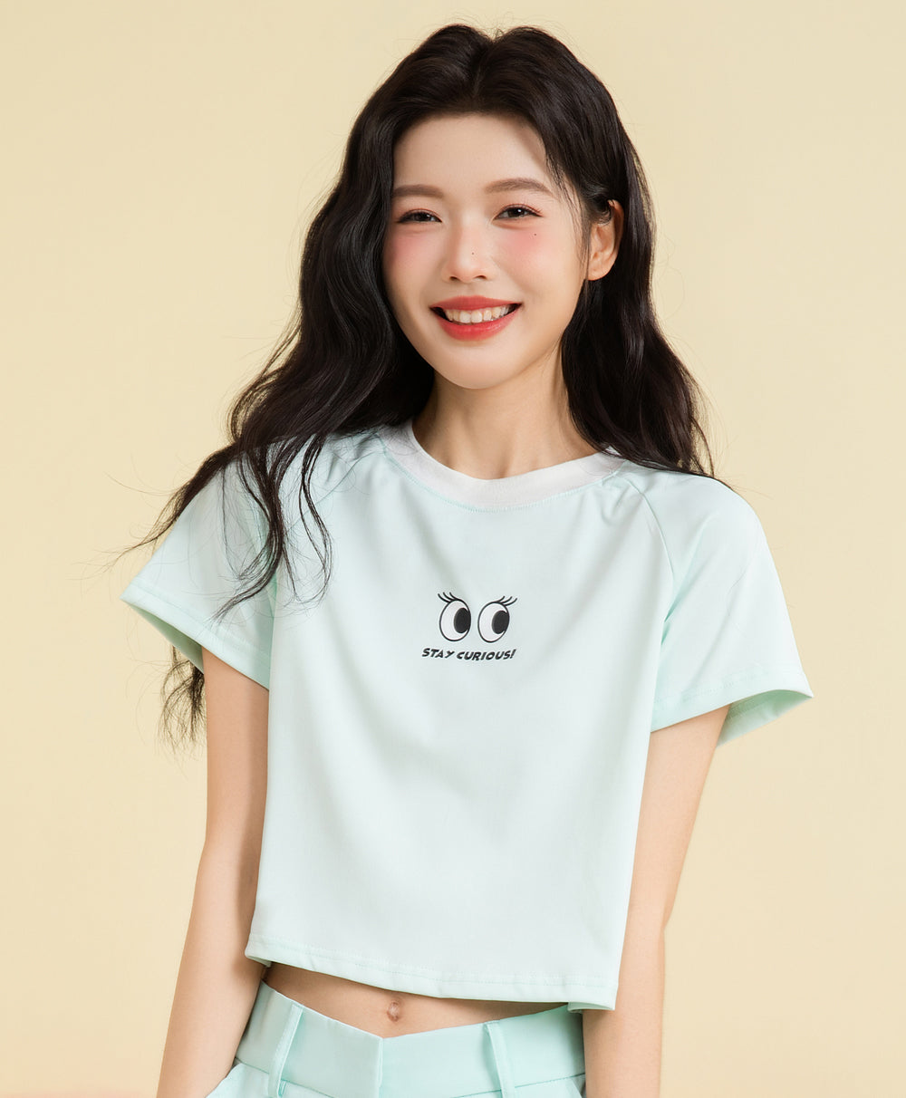 Peekaboo Relaxed Fit Raglan Crop Tee