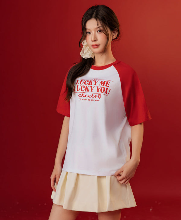 Call Me Lucky Raglan Sleeves Relaxed Fit Tee