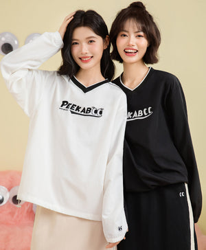 Peekaboo V- neck Oversized Sweatshirt