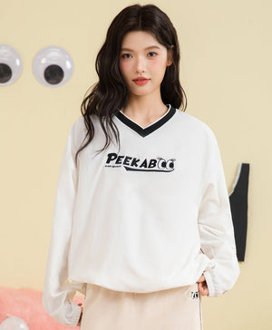 Peekaboo V- neck Oversized Sweatshirt