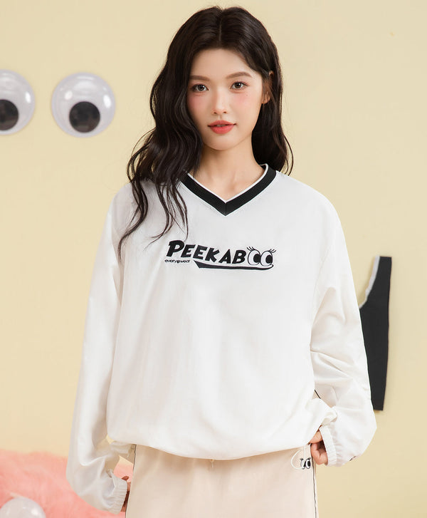 Peekaboo V- neck Oversized Sweatshirt