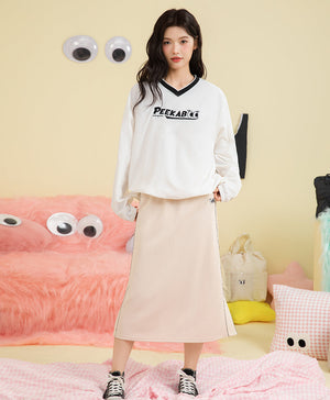 Peekaboo V- neck Oversized Sweatshirt